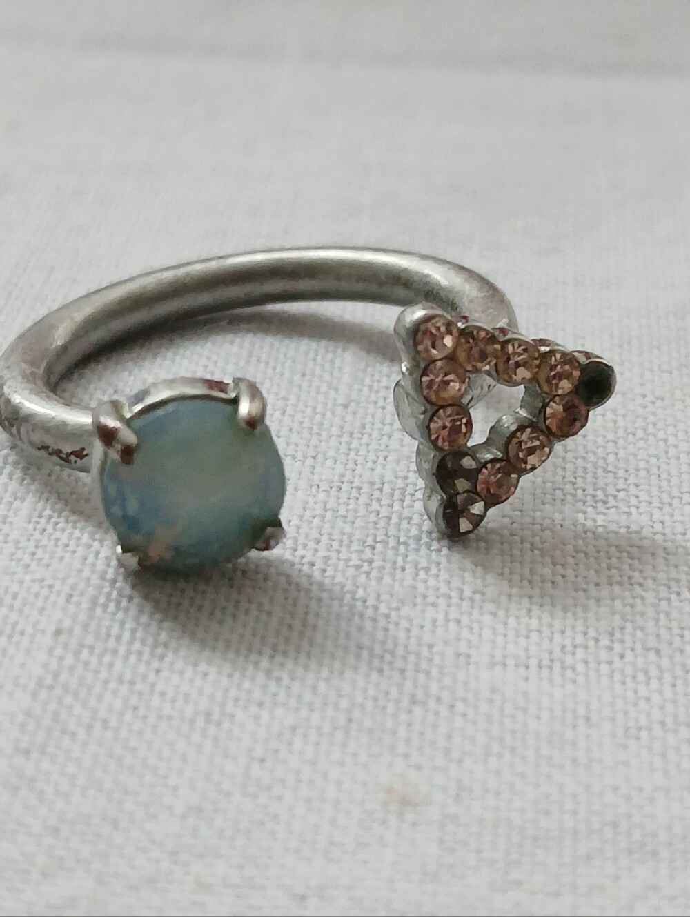 Wanderlust Silver Open Ring with Blue Opal Stone Crystal Triangle Missing Stones